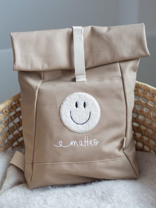 Kinderrucksack Rolltop personalisiert Smiley