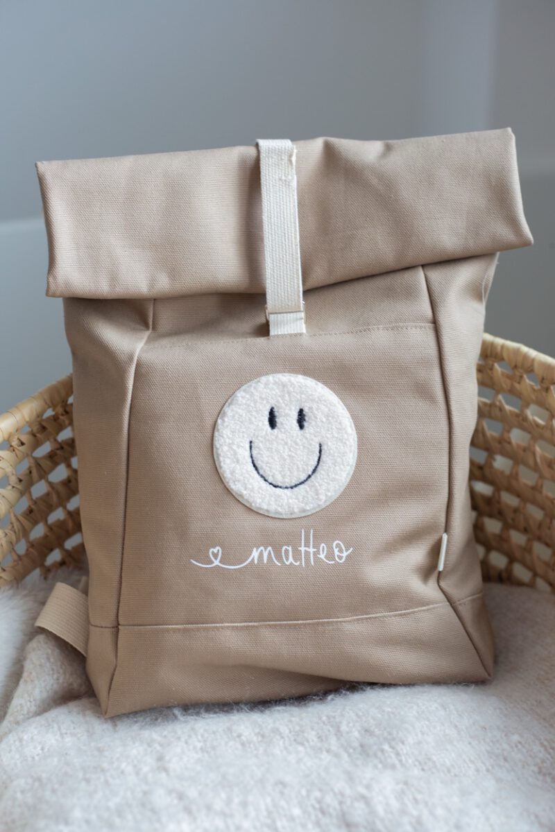 Kinderrucksack Rolltop personalisiert Smiley