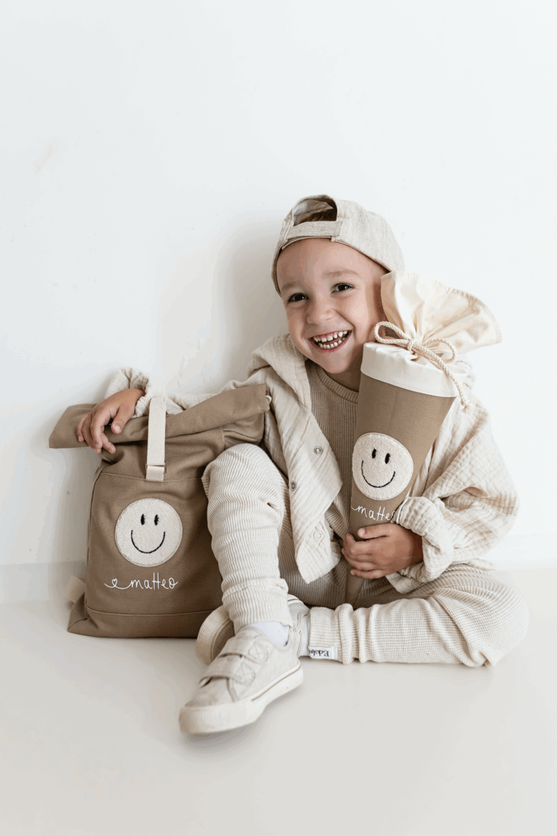 Kinderrucksack Rolltop personalisiert Smiley – Bild 6